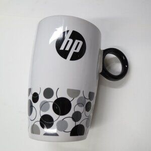 HP Coffee Mug Hewlett Packard Computers Ceramic 12 Oz White & Black Mod Dots